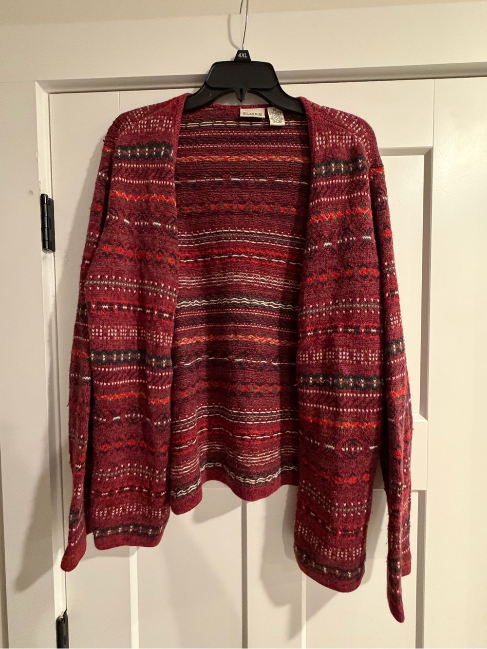 Classic Elements Women's Red Multi-Pattern Open Cardigan Sweater